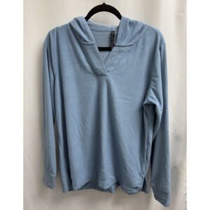 Gaiam Fleece Hoodie Womens Large Light Blue Long Sleeve V Neck Pullover